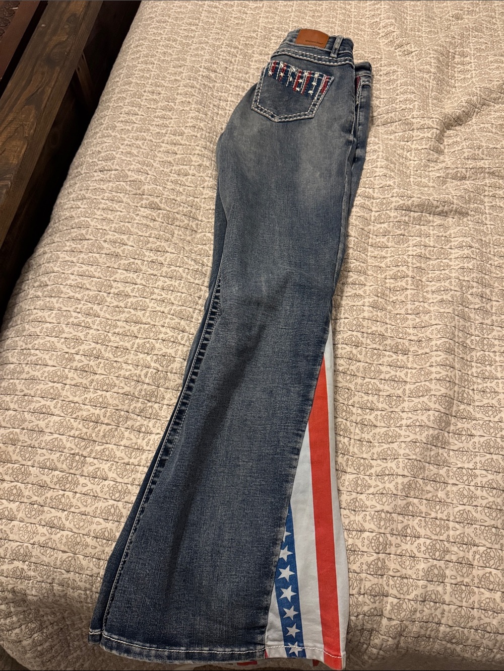 Wrangler Blue Denim Flare Jeans with Red, White & Blue Side Panel